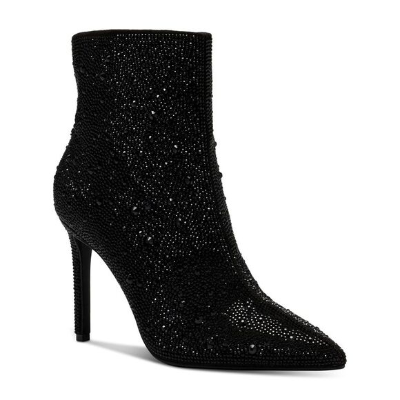 WILD PAIR Womens Gray 18 Boot Height Stretch Rhinestone Arch Support Bravy Round Toe Block Heel Zip-Up Dress Heeled Boots